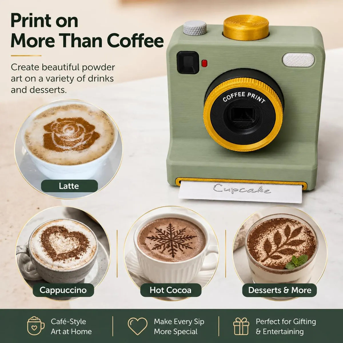Caffora Coffee Photo Printer + 5 Random Stencil Set